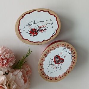 Handpainted Valentine Cupid Hearts Shaker Boxes Signed Lynn Gates 1983 Vintage